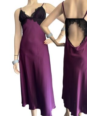 Wine and Black Lace Slip Dress / Nightgown